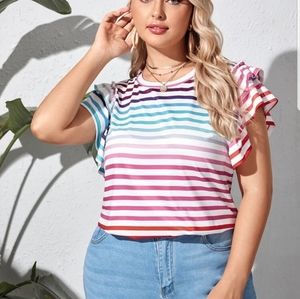 PLUS STRIPE BUTTERFLY SLEEVE TEE